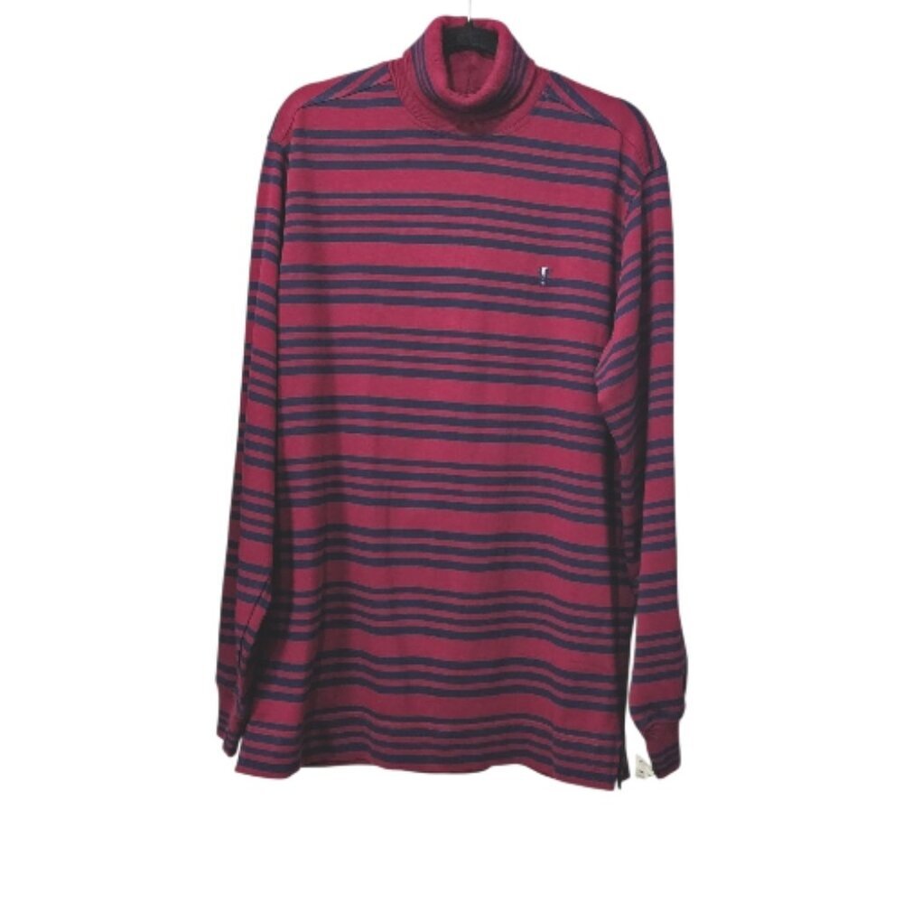 Regatta Sport Vintage New Striped Rugby Cotton Shirt Burgundy Navy Turtleneck